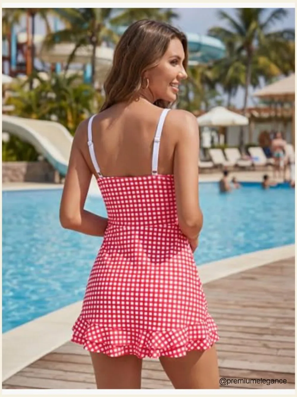 Tummy Control One Piece Swimsuit Retro Ruffle Swim Dress with Adjustable Straps